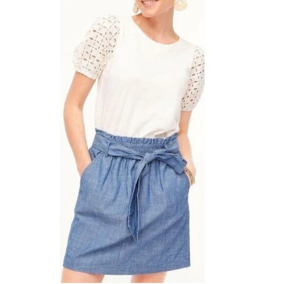 💙 J.Crew Factory Chambray Paper-Bag Mini Skirt - Mini 💙 - Picture 2 of 5